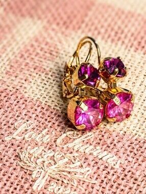 2.55 Carats  Pink Ruby Synthetic In Two Stone Drop Gold Plated Earrings